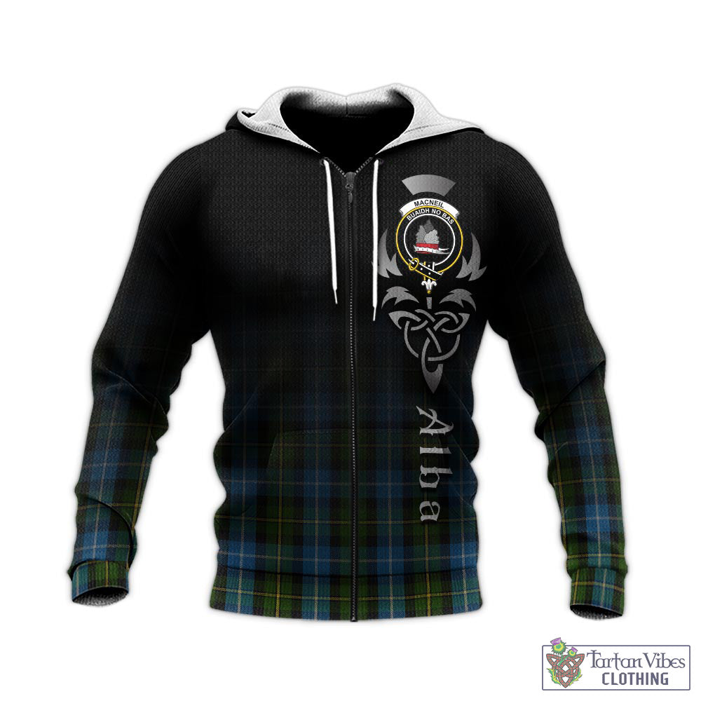 Tartan Vibes Clothing MacNeil of Barra Tartan Knitted Hoodie Featuring Alba Gu Brath Family Crest Celtic Inspired