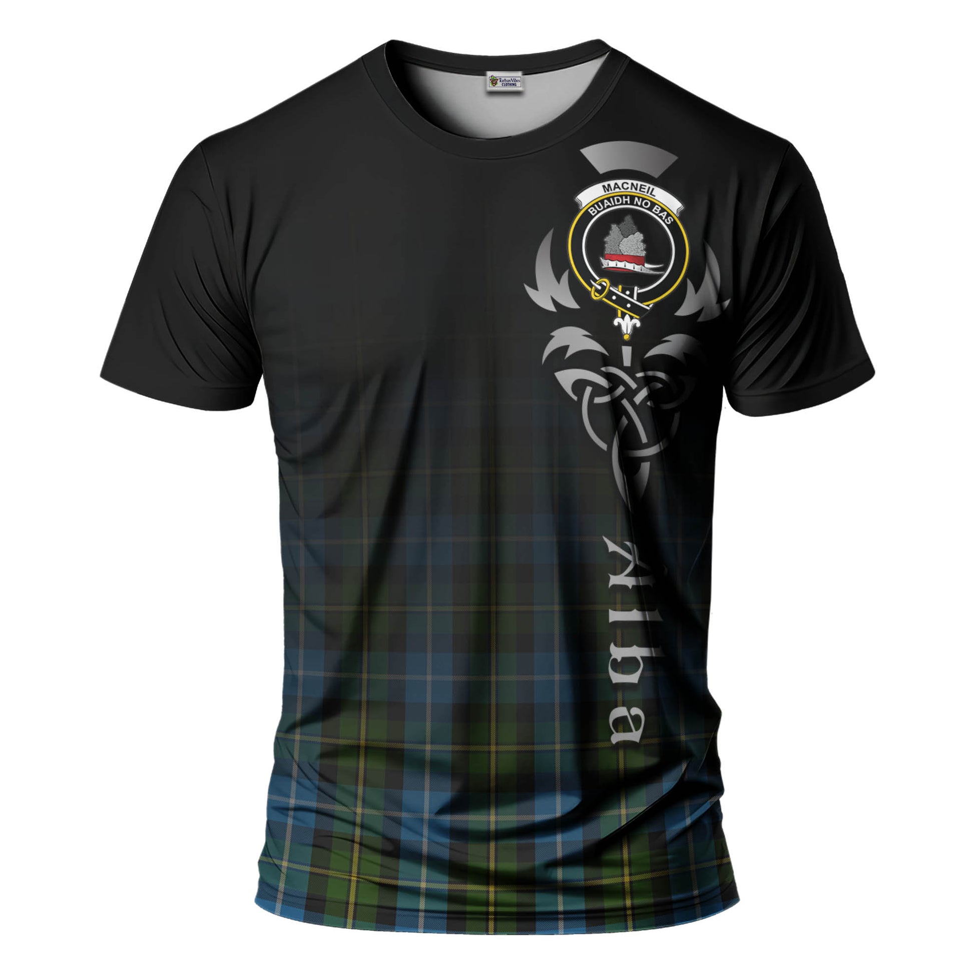 Tartan Vibes Clothing MacNeil of Barra Tartan T-Shirt Featuring Alba Gu Brath Family Crest Celtic Inspired