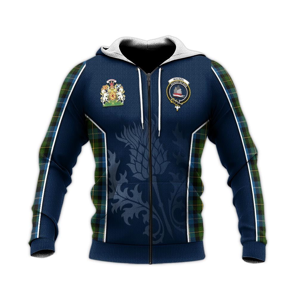 Tartan Vibes Clothing MacNeil of Barra Tartan Knitted Hoodie with Family Crest and Scottish Thistle Vibes Sport Style