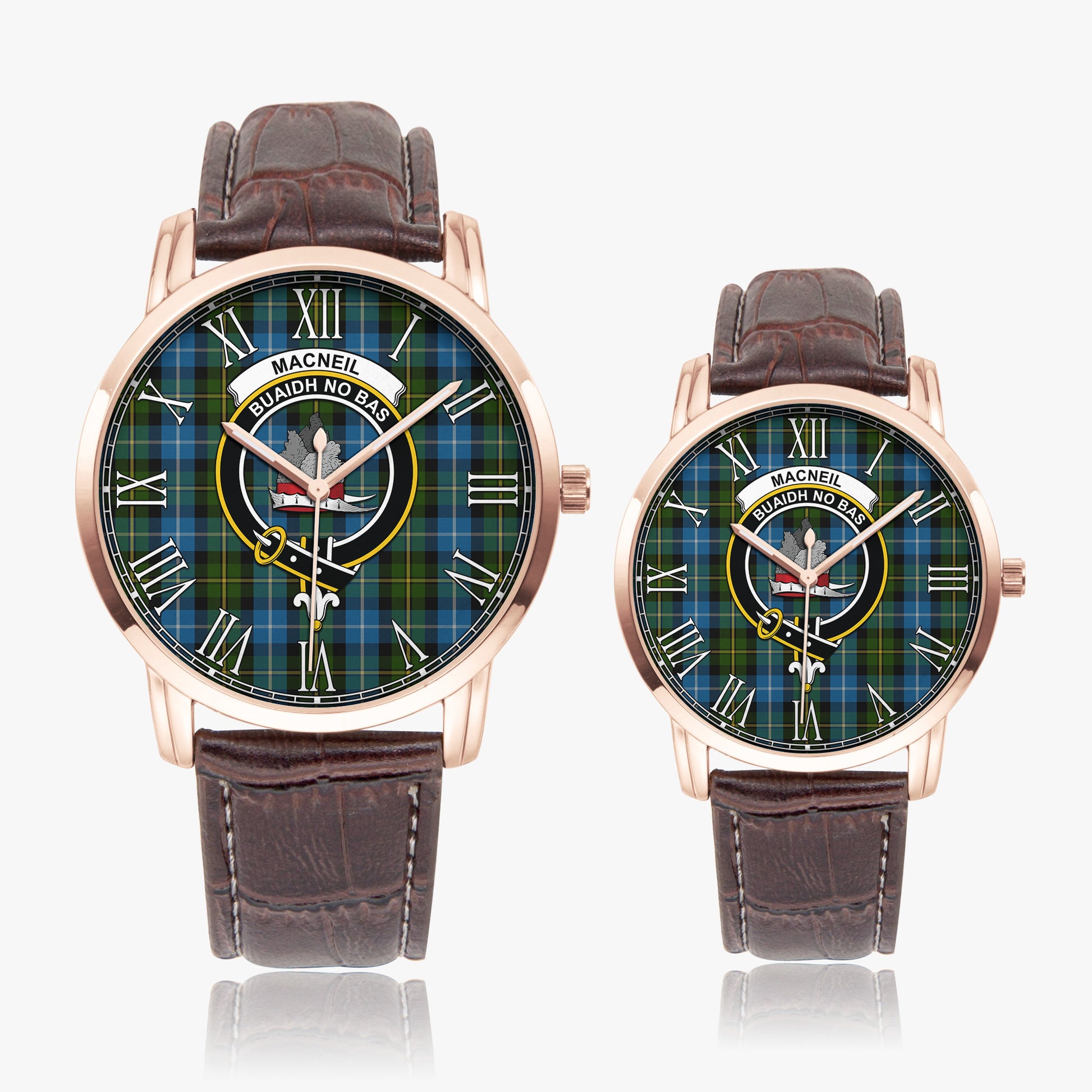 MacNeil of Barra Tartan Family Crest Leather Strap Quartz Watch - Tartanvibesclothing