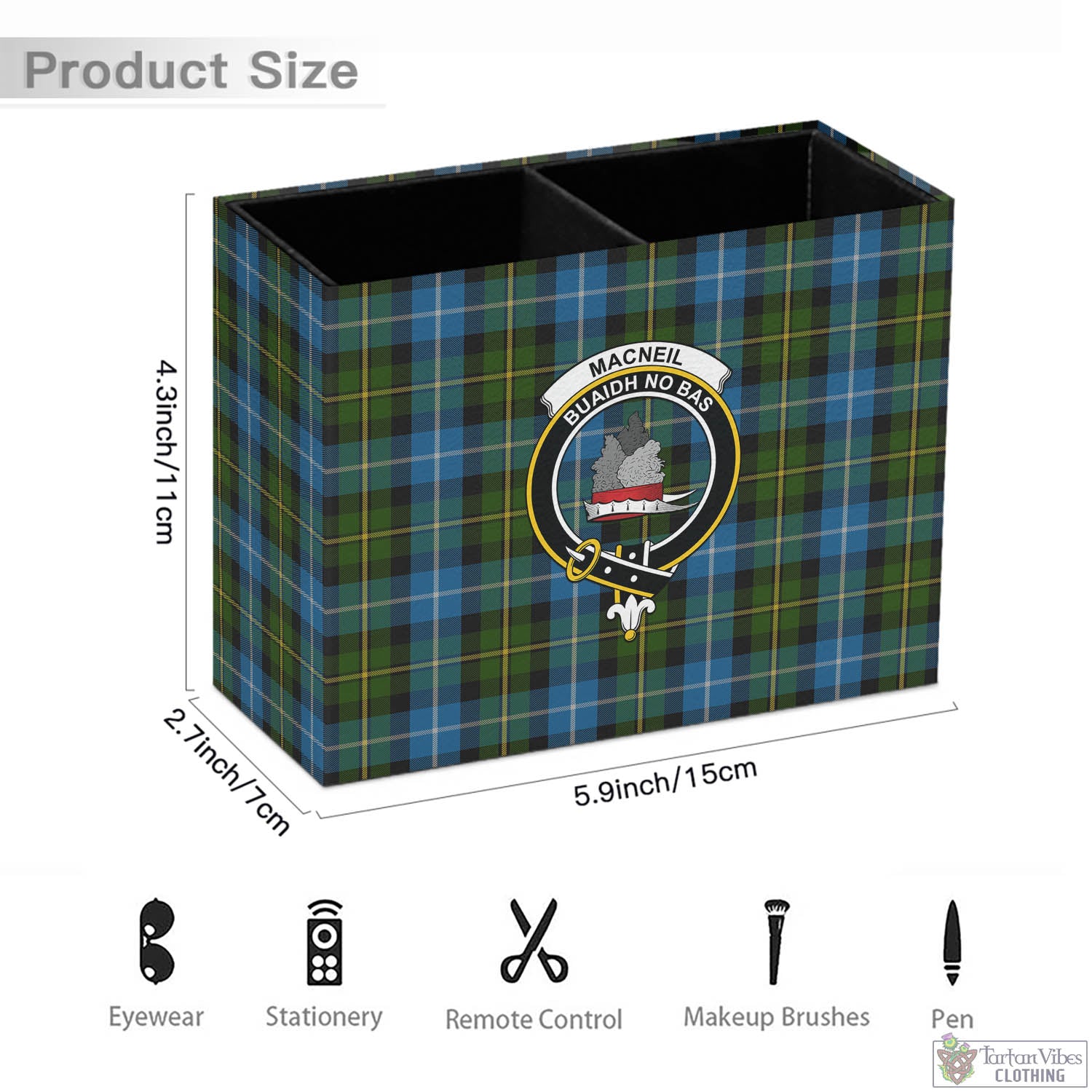 Tartan Vibes Clothing MacNeil of Barra Tartan Pen Holder with Family Crest