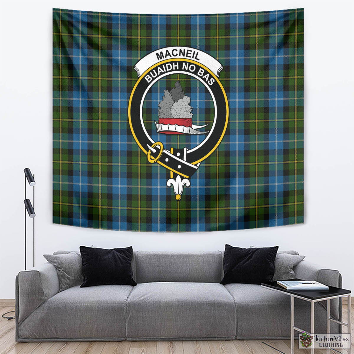 Tartan Vibes Clothing MacNeil of Barra Tartan Tapestry Wall Hanging and Home Decor for Room with Family Crest