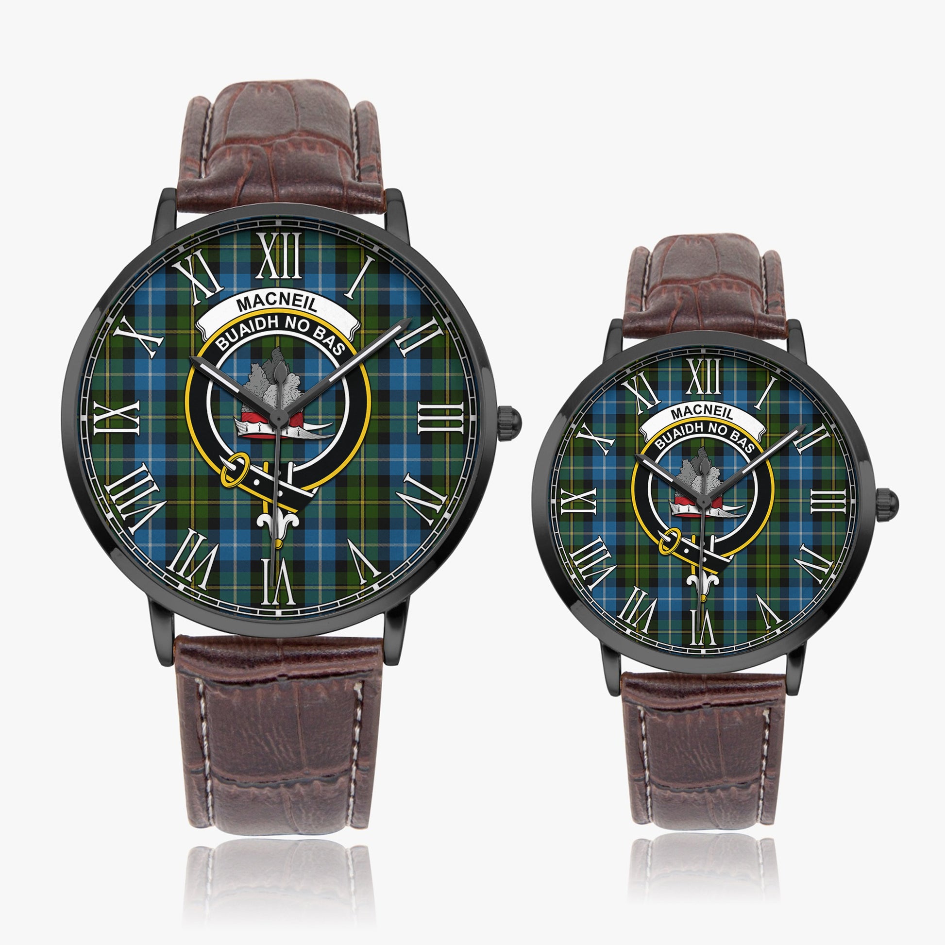 MacNeil of Barra Tartan Family Crest Leather Strap Quartz Watch - Tartanvibesclothing