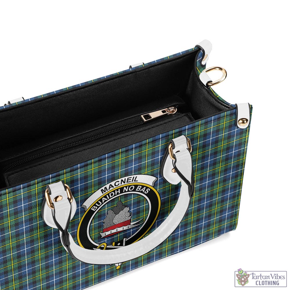 Tartan Vibes Clothing MacNeil of Barra Ancient Tartan Luxury Leather Handbags with Family Crest