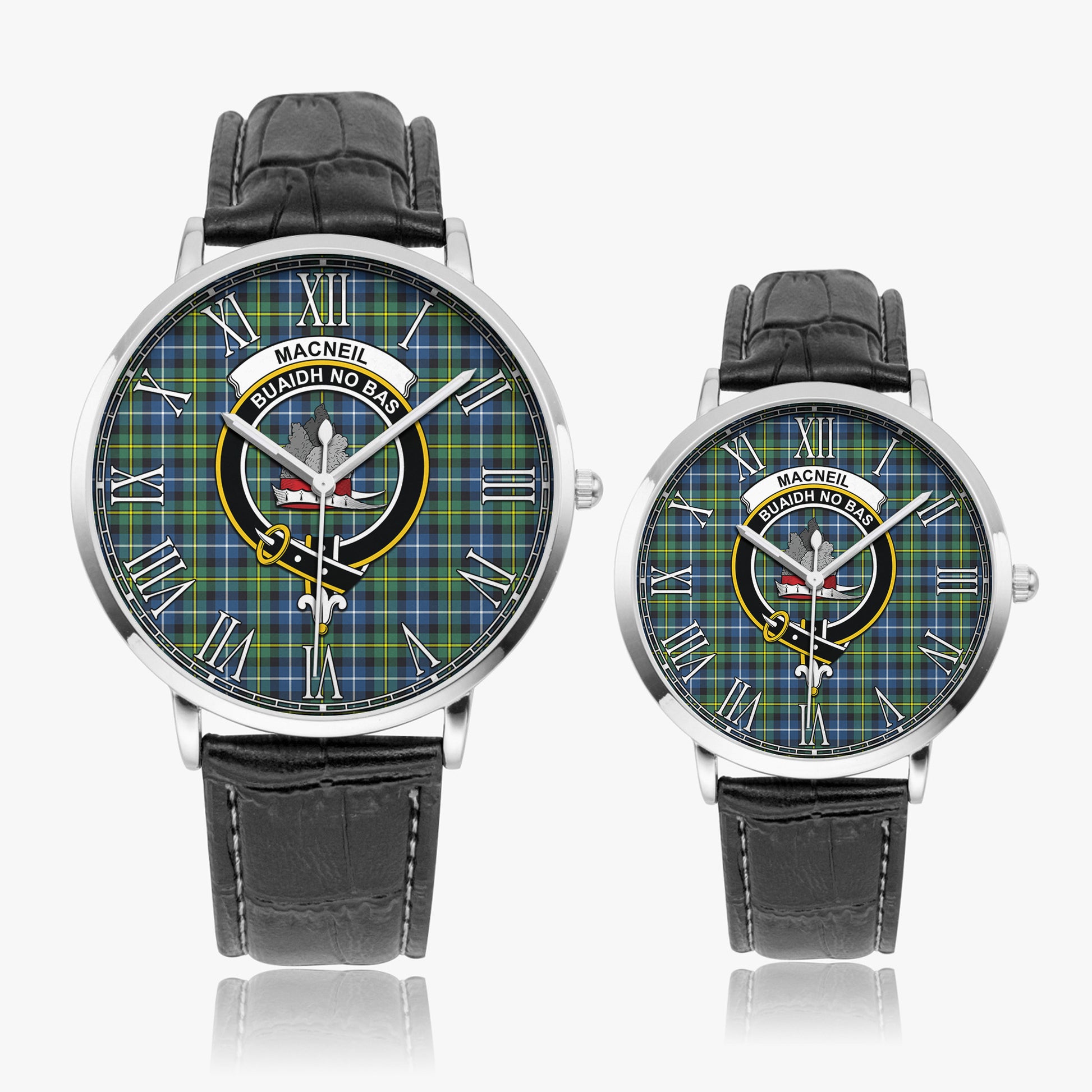 MacNeil of Barra Ancient Tartan Family Crest Leather Strap Quartz Watch - Tartanvibesclothing