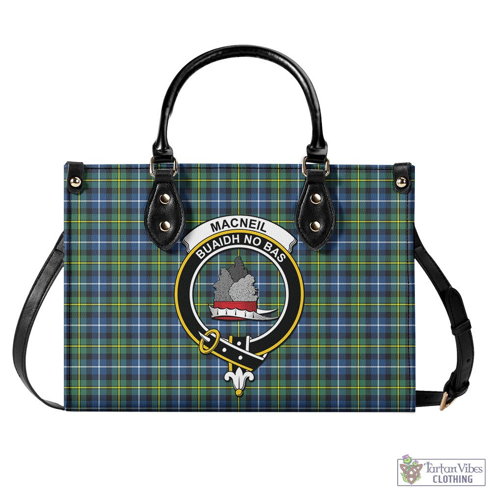 Tartan Vibes Clothing MacNeil of Barra Ancient Tartan Luxury Leather Handbags with Family Crest