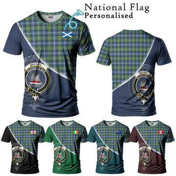 MacNeil of Barra Ancient Tartan T-Shirt with Personalised National Flag and Family Crest Half Style