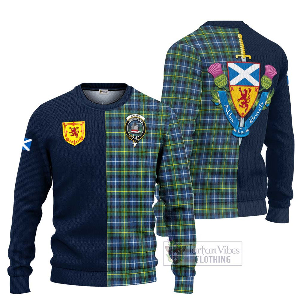 Tartan Vibes Clothing MacNeil of Barra Ancient Tartan Knitted Sweater with Scottish Lion Royal Arm Half Style