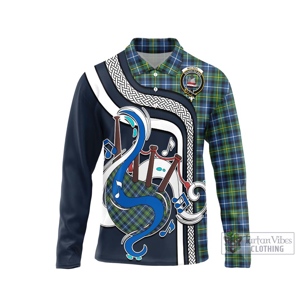 Tartan Vibes Clothing MacNeil of Barra Ancient Tartan Long Sleeve Polo Shirt with Epic Bagpipe Style