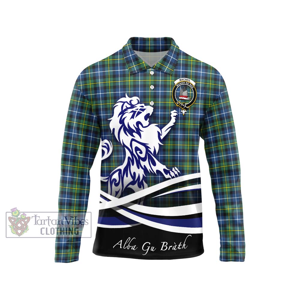 MacNeil of Barra Ancient Tartan Long Sleeve Polo Shirt with Alba Gu Brath Regal Lion Emblem Unisex - Tartanvibesclothing Shop