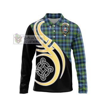 MacNeil of Barra Ancient Tartan Long Sleeve Polo Shirt with Family Crest and Celtic Symbol Style