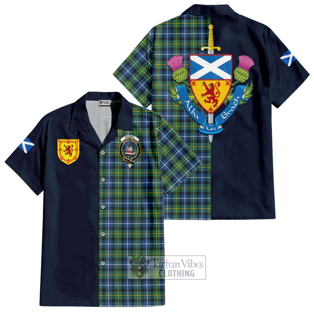 Tartan Vibes Clothing MacNeil of Barra Ancient Tartan Short Sleeve Button Shirt with Scottish Lion Royal Arm Half Style