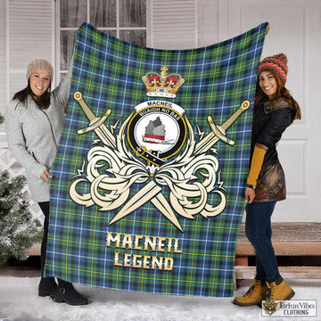 MacNeil of Barra Ancient Tartan Blanket with Clan Crest and the Golden Sword of Courageous Legacy