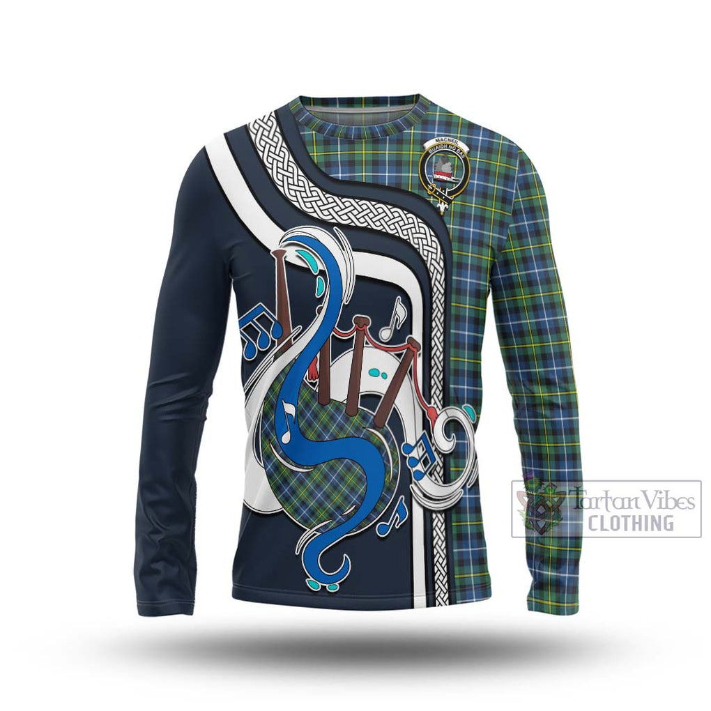 Tartan Vibes Clothing MacNeil of Barra Ancient Tartan Long Sleeve T-Shirt with Epic Bagpipe Style