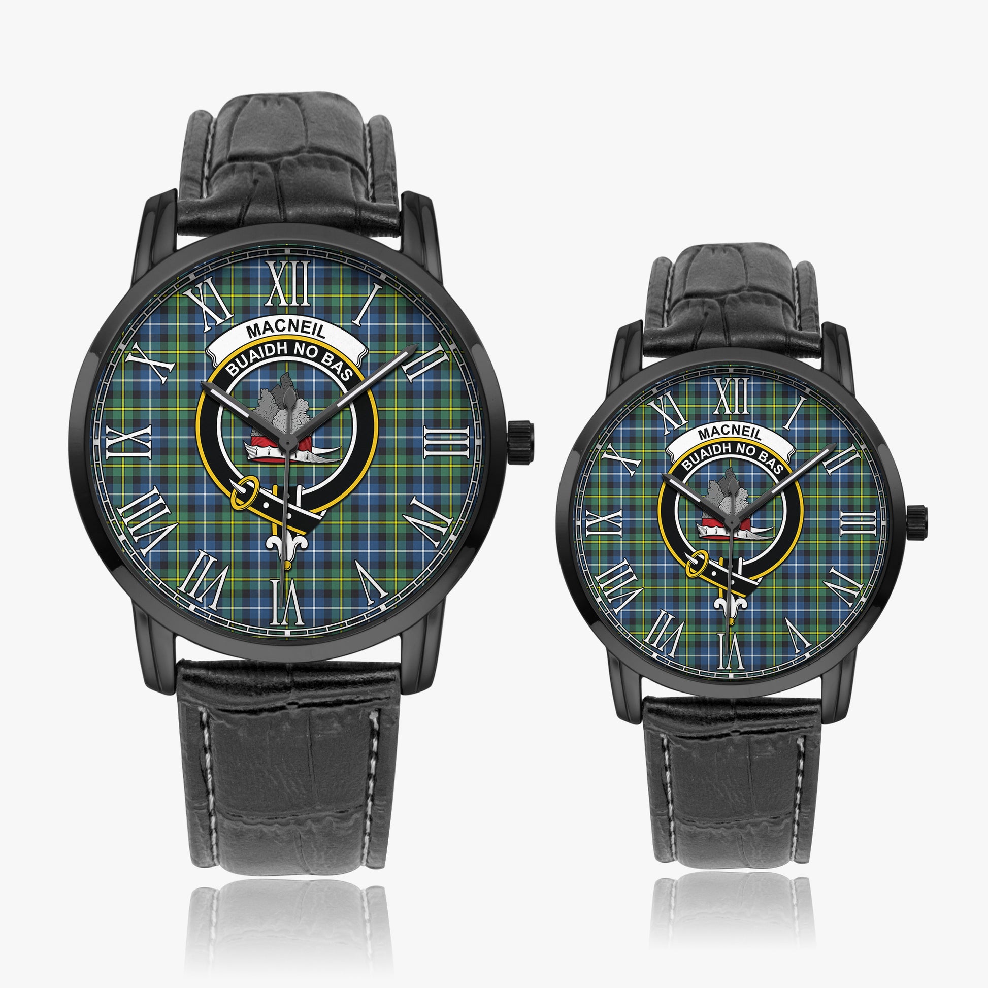 MacNeil of Barra Ancient Tartan Family Crest Leather Strap Quartz Watch - Tartanvibesclothing