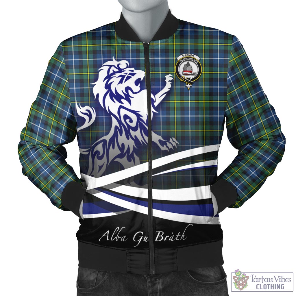 Tartan Vibes Clothing MacNeil of Barra Ancient Tartan Bomber Jacket with Alba Gu Brath Regal Lion Emblem