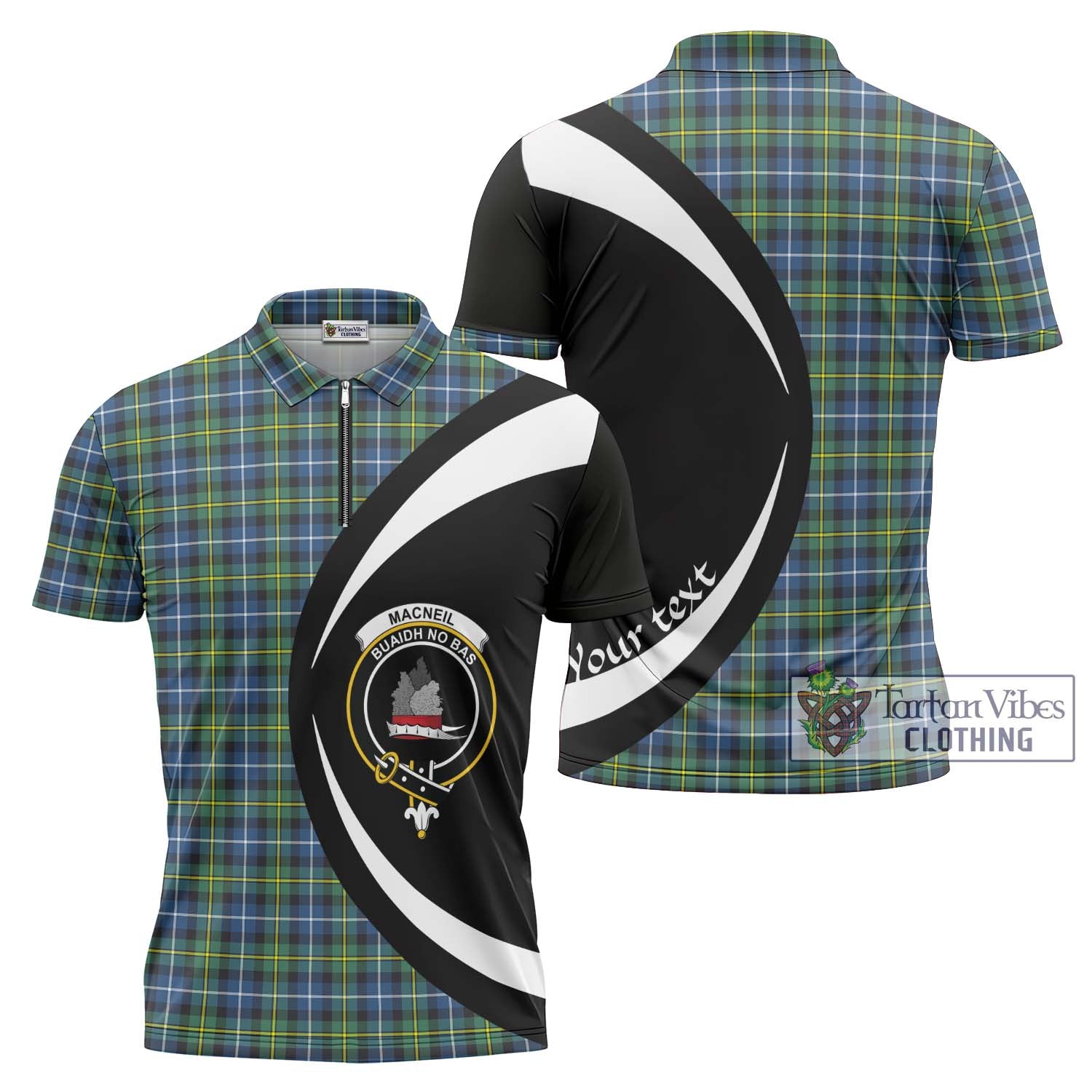 Tartan Vibes Clothing MacNeil of Barra Ancient Tartan Zipper Polo Shirt with Family Crest Circle Style