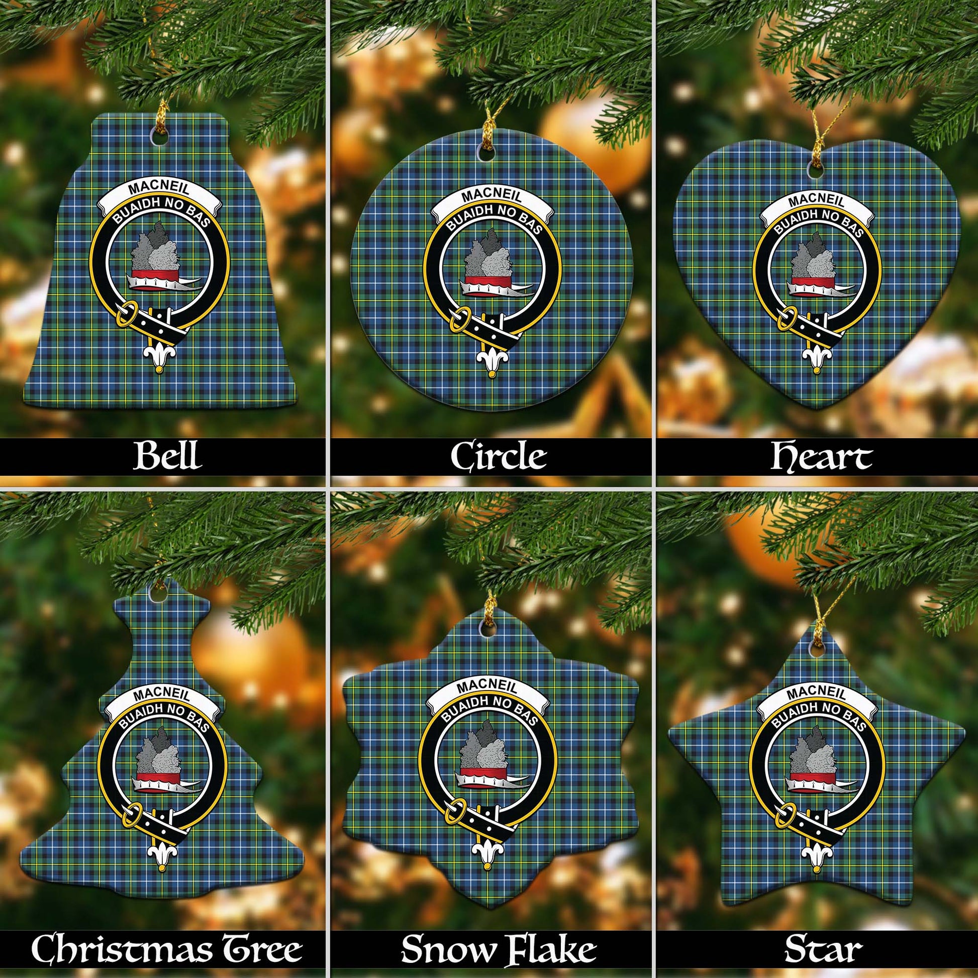 MacNeil of Barra Ancient Tartan Christmas Ornaments with Family Crest - Tartanvibesclothing