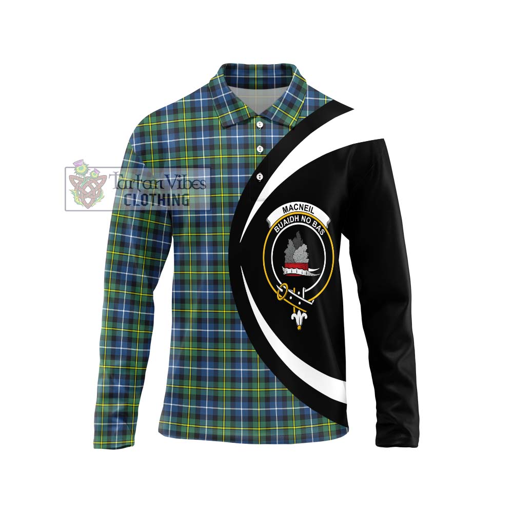 MacNeil of Barra Ancient Tartan Long Sleeve Polo Shirt with Family Crest Circle Style Unisex - Tartan Vibes Clothing