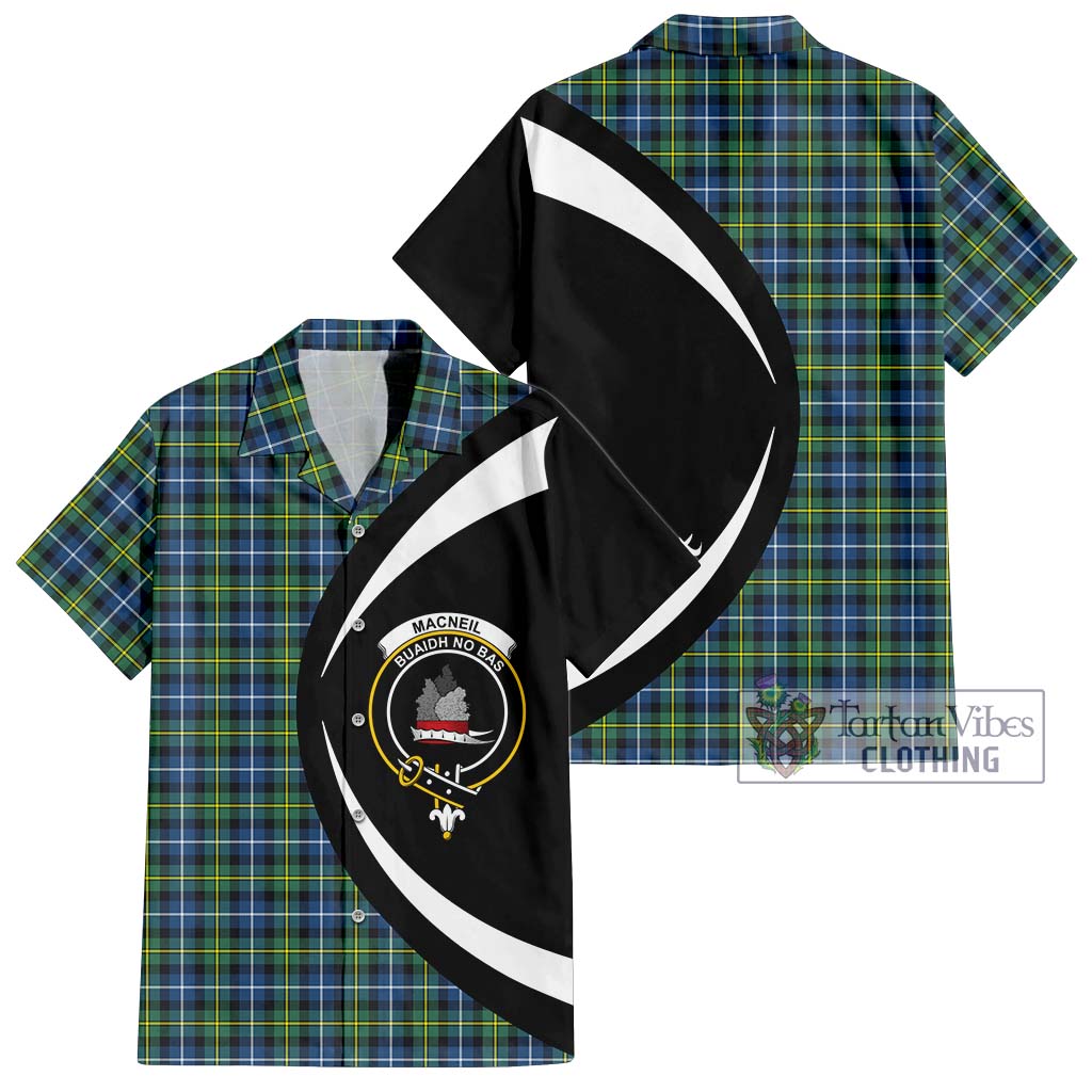 MacNeil of Barra Ancient Tartan Short Sleeve Button Up with Family Crest Circle Style Kid - Tartan Vibes Clothing