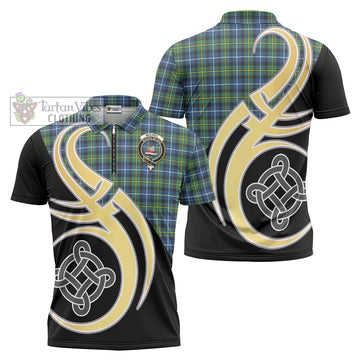 MacNeil of Barra Ancient Tartan Zipper Polo Shirt with Family Crest and Celtic Symbol Style