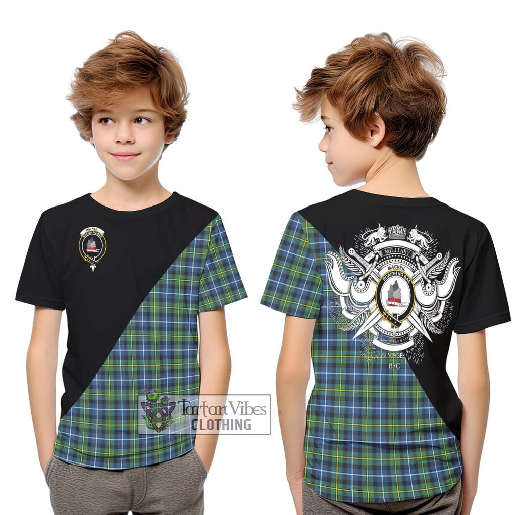 MacNeil of Barra Ancient Tartan Kid T-Shirt with Family Crest and Military Logo Style Youth XL Size14 - Tartanvibesclothing Shop