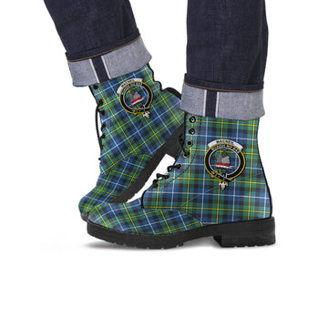 MacNeil of Barra Ancient Tartan Leather Boots with Family Crest