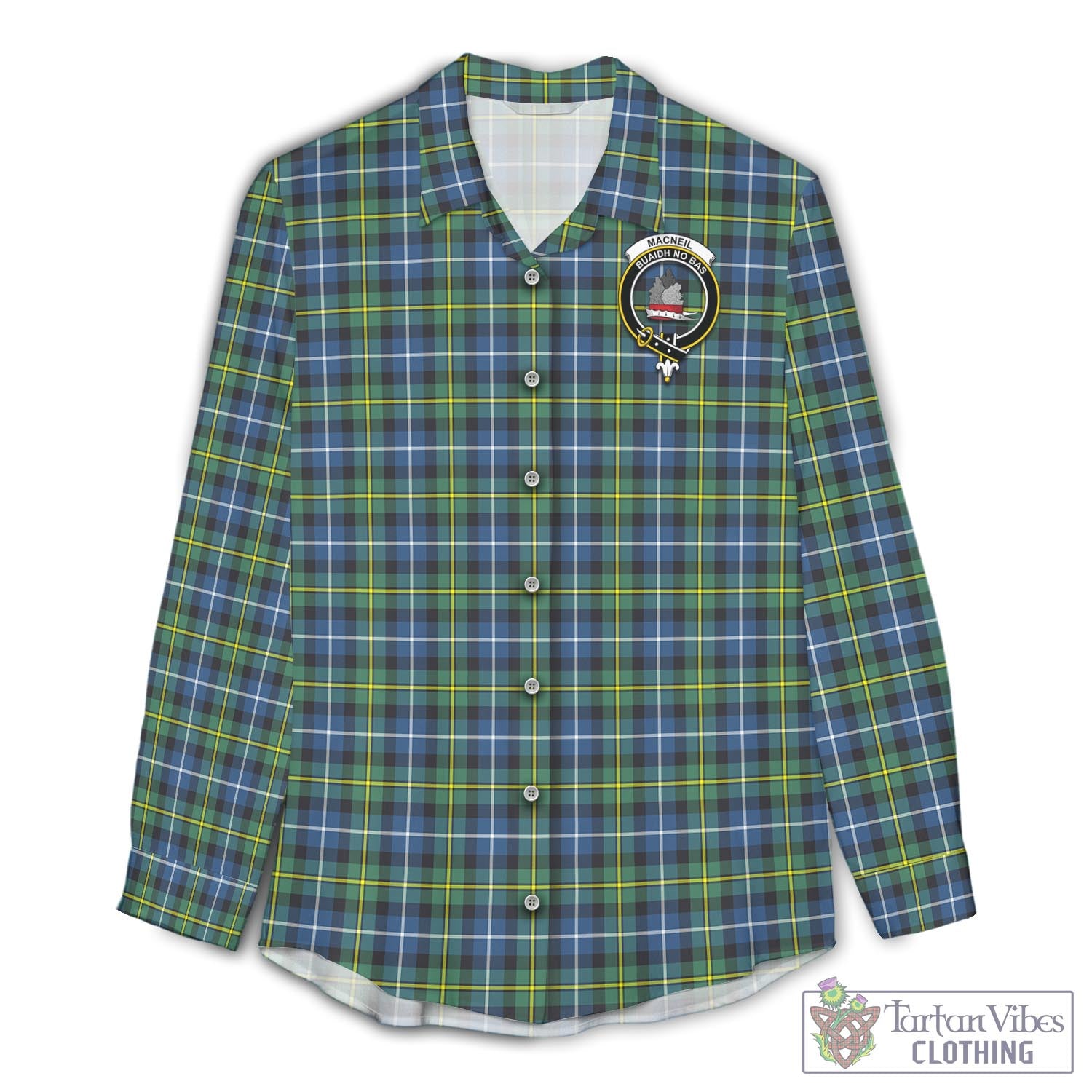 Tartan Vibes Clothing MacNeil of Barra Ancient Tartan Womens Casual Shirt with Family Crest