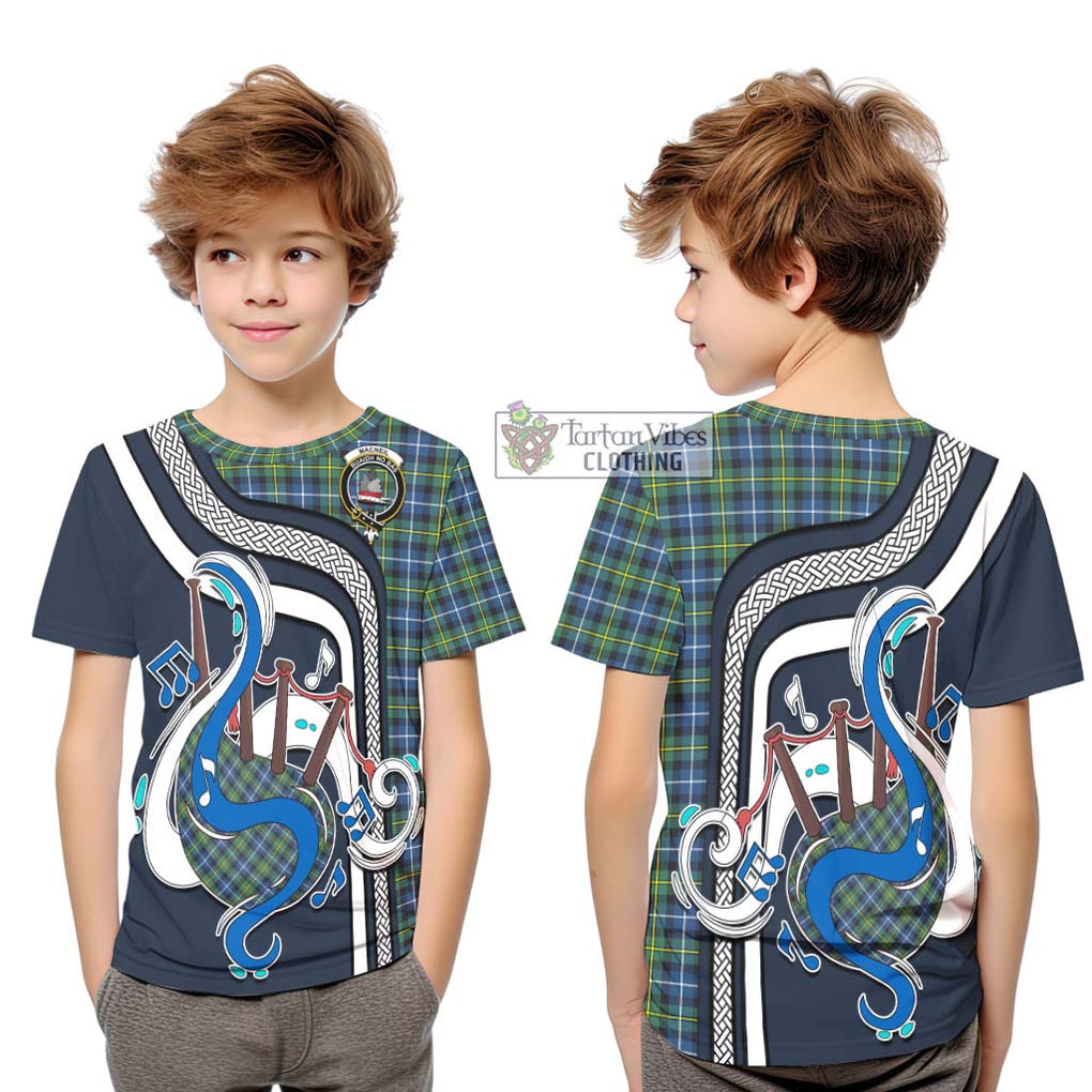 Tartan Vibes Clothing MacNeil of Barra Ancient Tartan Kid T-Shirt with Epic Bagpipe Style