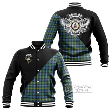 MacNeil of Barra Ancient Tartan Baseball Jacket with Family Crest and Military Logo Style