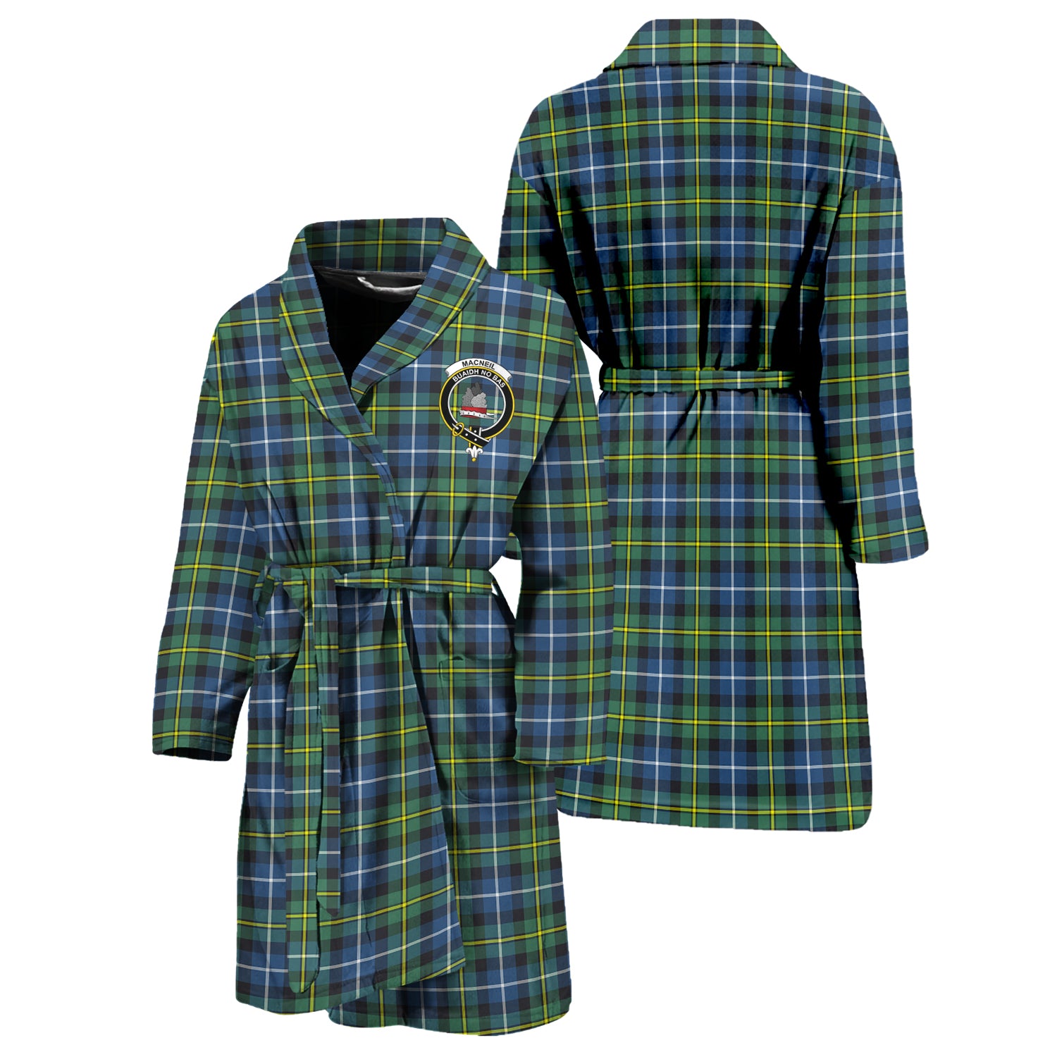 MacNeil of Barra Ancient Tartan Bathrobe with Family Crest Unisex S - Tartan Vibes Clothing