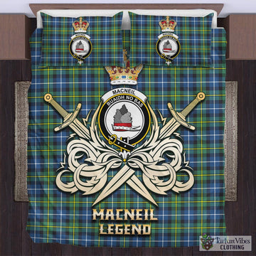 MacNeil of Barra Ancient Tartan Bedding Set with Clan Crest and the Golden Sword of Courageous Legacy