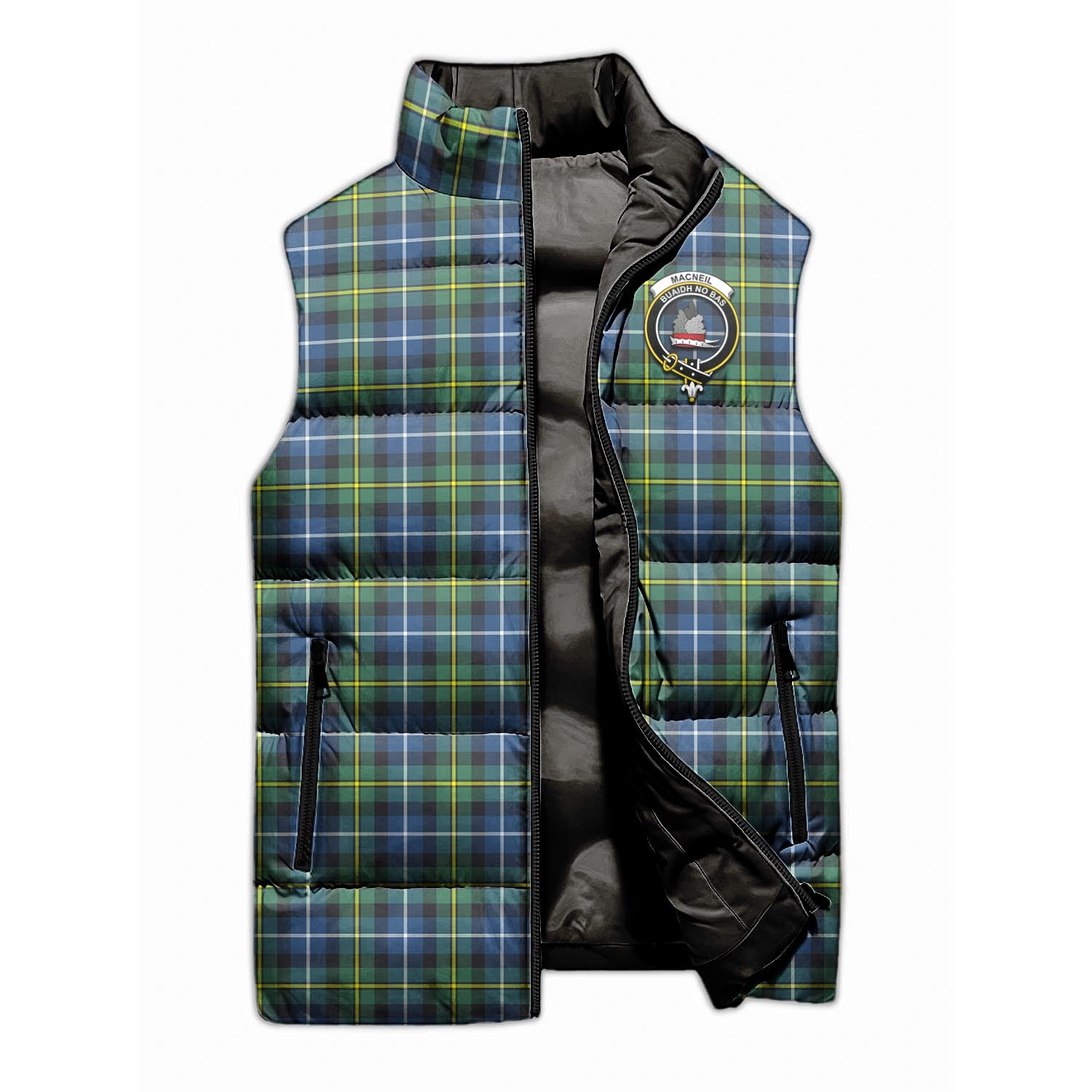 MacNeil of Barra Ancient Tartan Sleeveless Puffer Jacket with Family Crest - Tartanvibesclothing