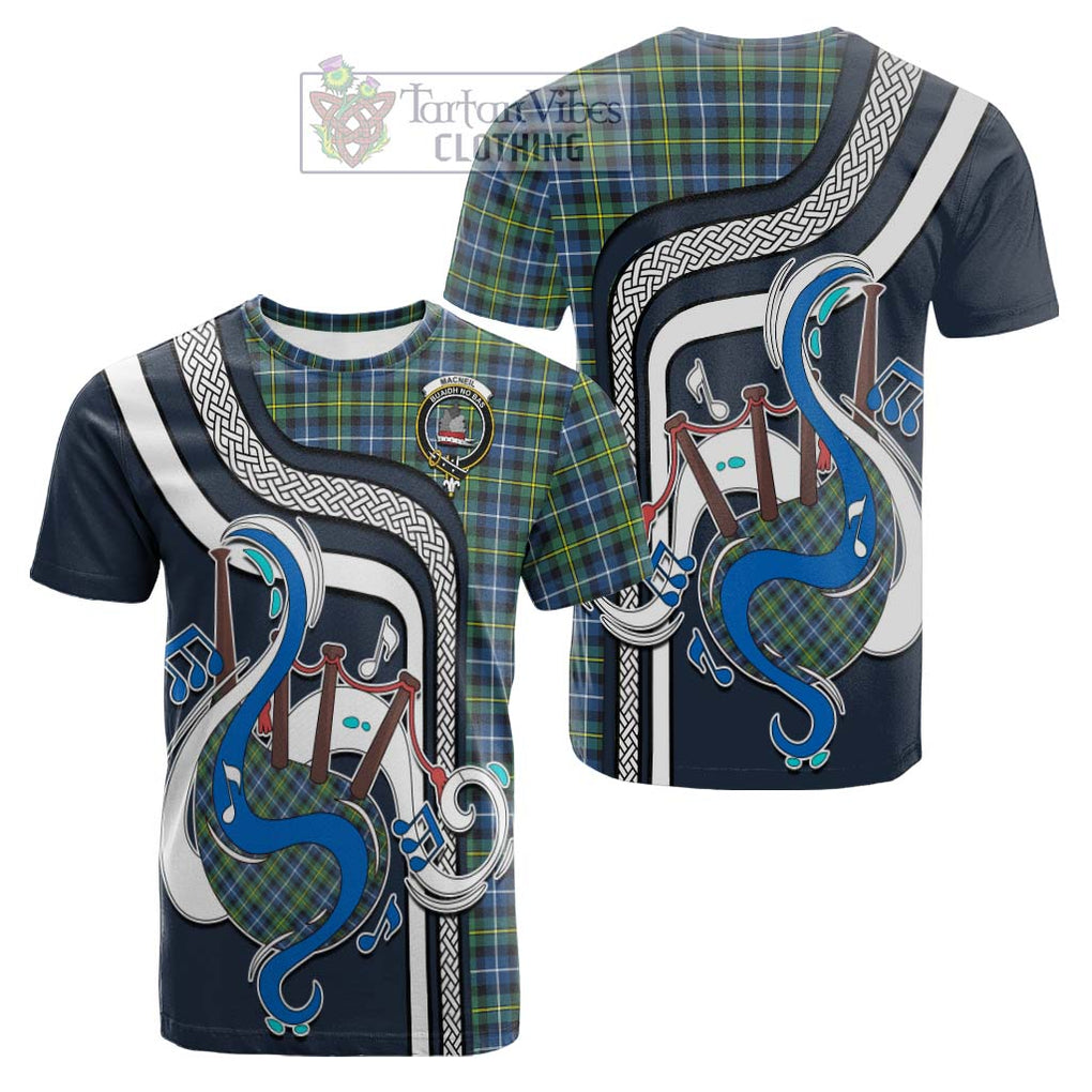 Tartan Vibes Clothing MacNeil of Barra Ancient Tartan Cotton T-shirt with Epic Bagpipe Style