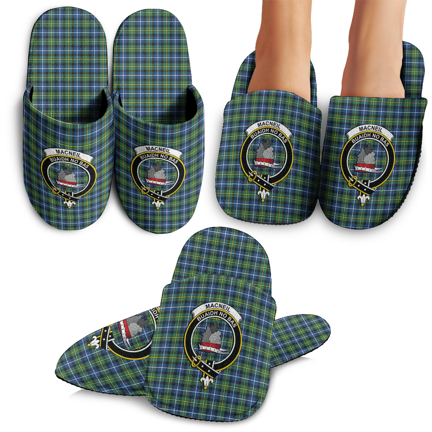 MacNeil of Barra Ancient Tartan Home Slippers with Family Crest - Tartanvibesclothing