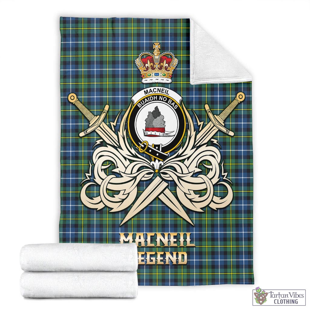 Tartan Vibes Clothing MacNeil of Barra Ancient Tartan Blanket with Clan Crest and the Golden Sword of Courageous Legacy