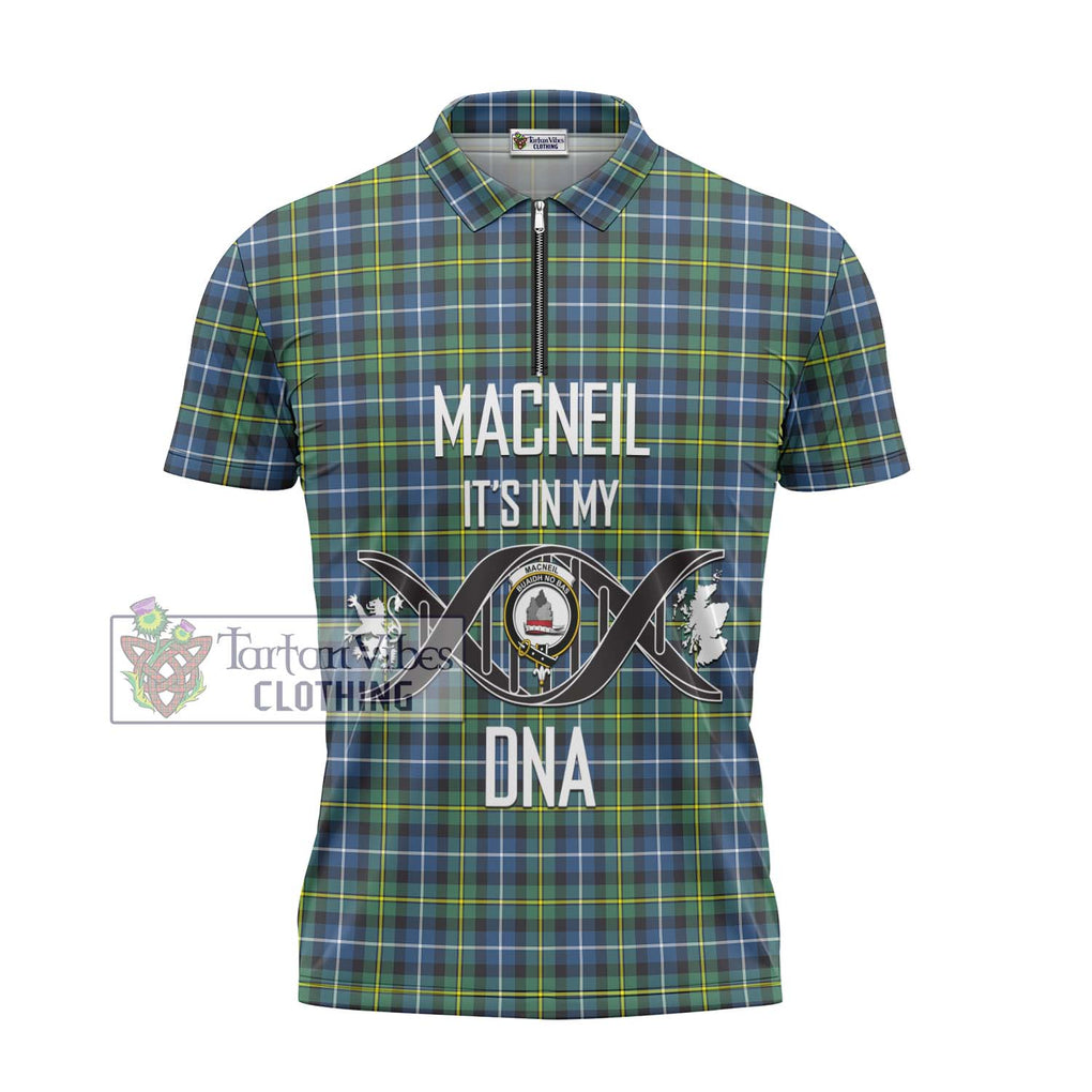 MacNeil of Barra Ancient Tartan Zipper Polo Shirt with Family Crest DNA In Me Style - Tartanvibesclothing Shop