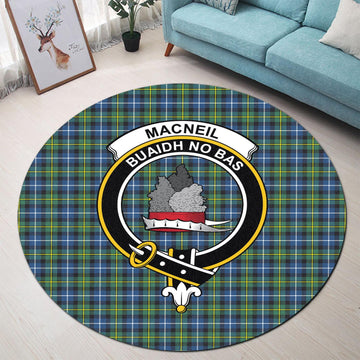 MacNeil of Barra Ancient Tartan Round Rug with Family Crest