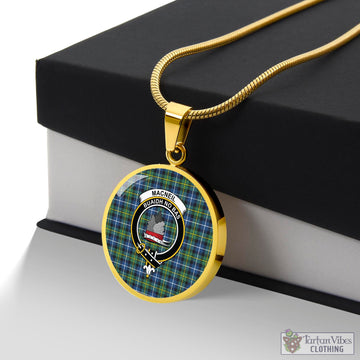 MacNeil of Barra Ancient Tartan Circle Necklace with Family Crest