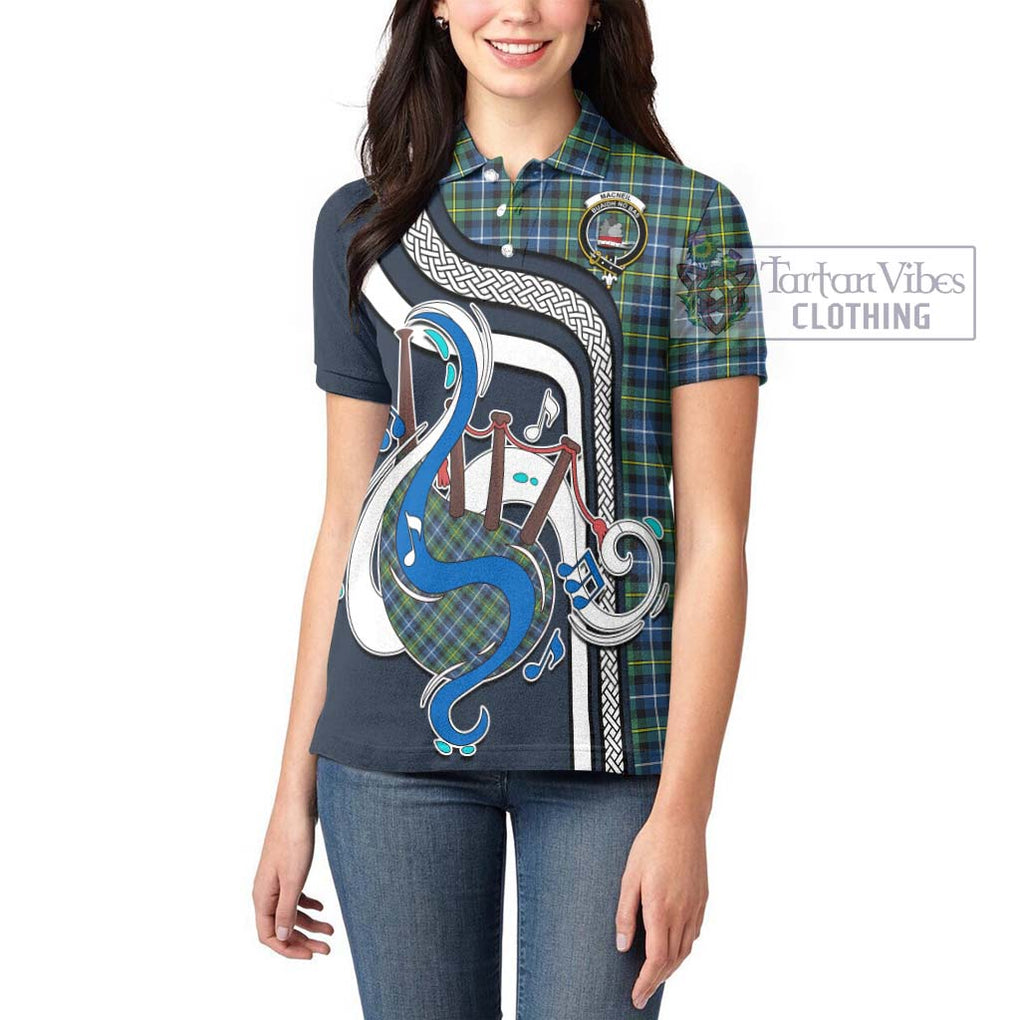 MacNeil of Barra Ancient Tartan Women's Polo Shirt with Epic Bagpipe Style - Tartanvibesclothing Shop