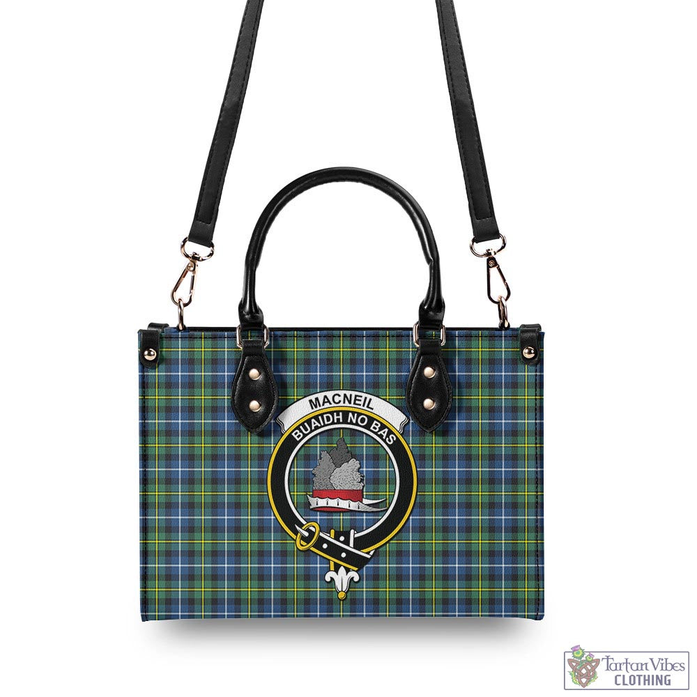 Tartan Vibes Clothing MacNeil of Barra Ancient Tartan Luxury Leather Handbags with Family Crest