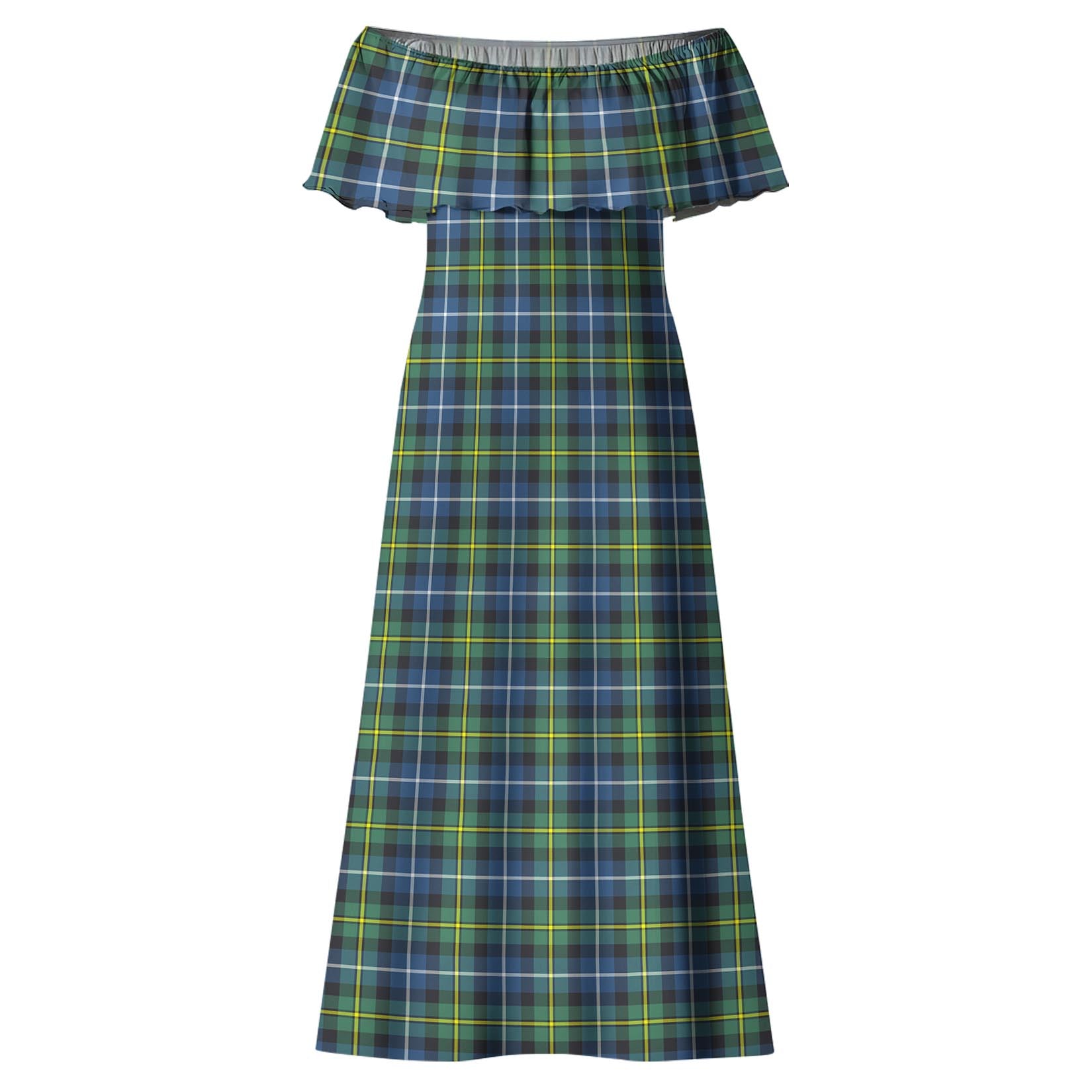 MacNeil of Barra Ancient Tartan Off Shoulder Long Dress - Tartanvibesclothing