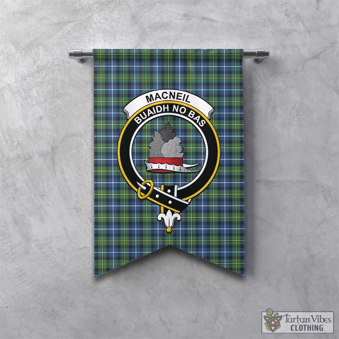 Tartan Vibes Clothing MacNeil of Barra Ancient Tartan Gonfalon, Tartan Banner with Family Crest