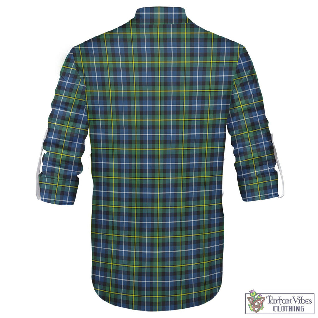 Tartan Vibes Clothing MacNeil of Barra Ancient Tartan Men's Scottish Traditional Jacobite Ghillie Kilt Shirt with Family Crest