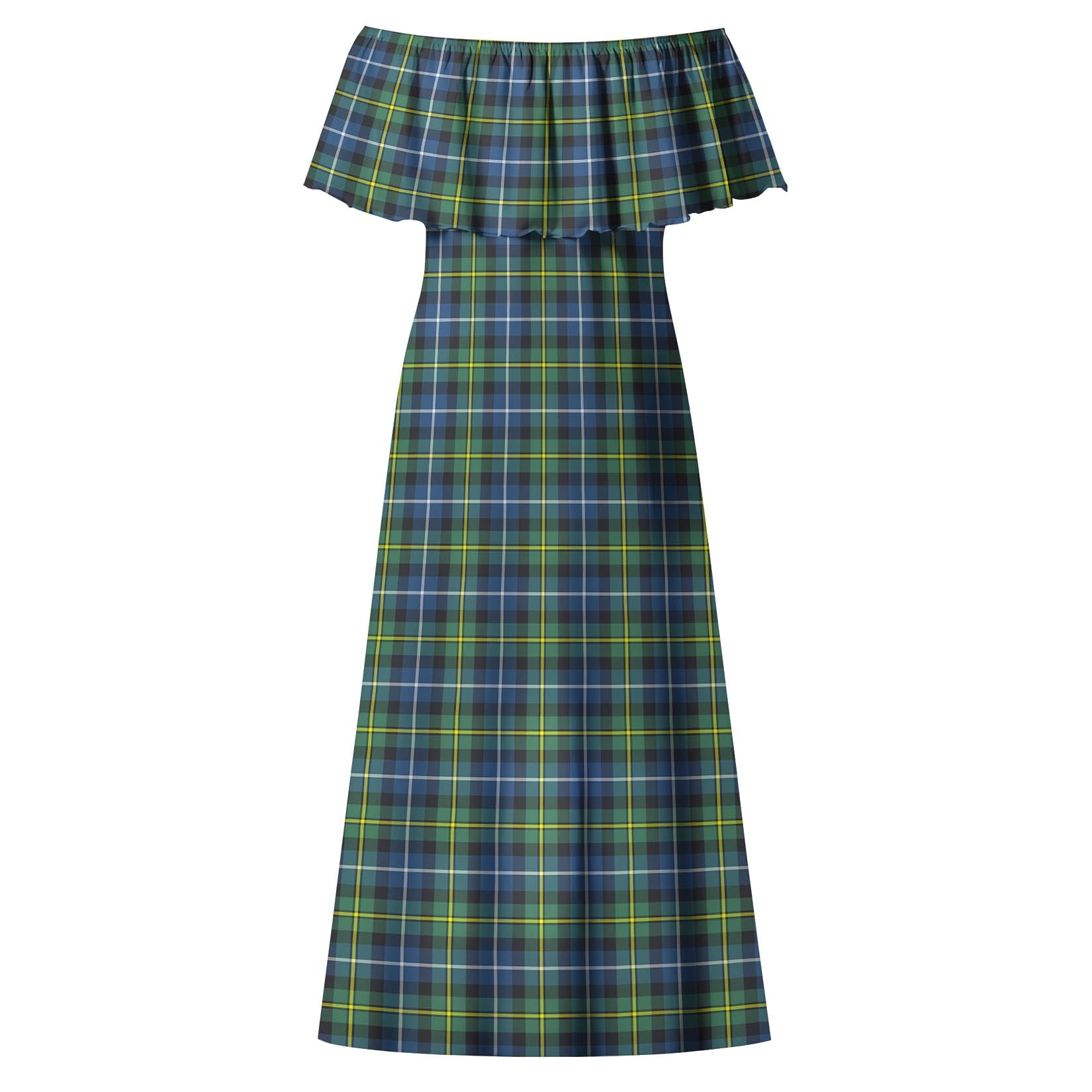 MacNeil of Barra Ancient Tartan Off Shoulder Long Dress - Tartanvibesclothing