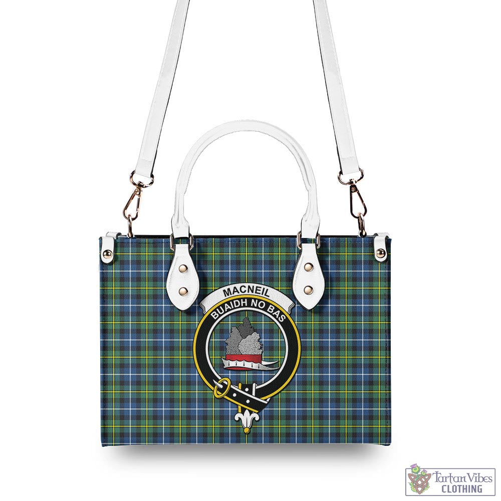 Tartan Vibes Clothing MacNeil of Barra Ancient Tartan Luxury Leather Handbags with Family Crest