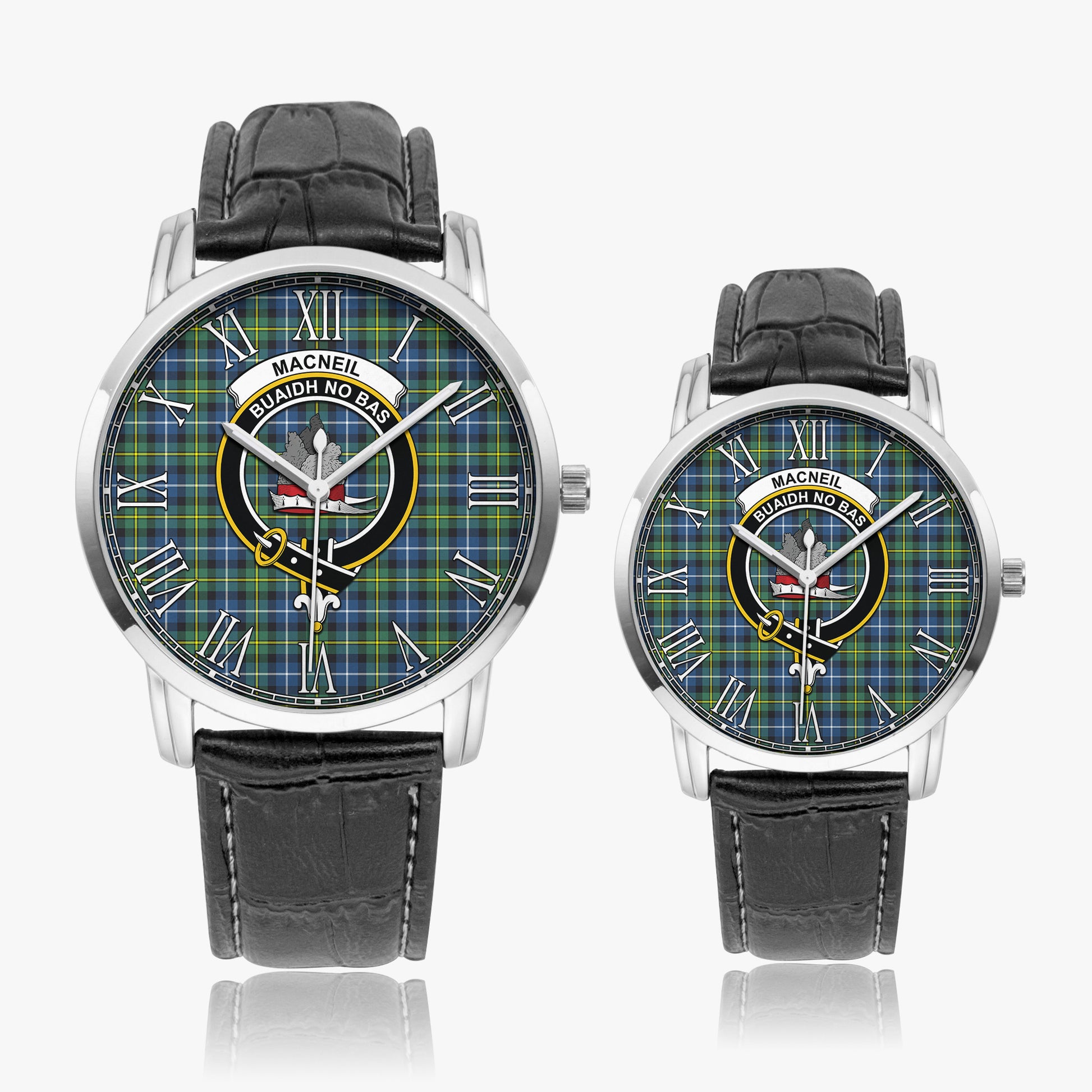 MacNeil of Barra Ancient Tartan Family Crest Leather Strap Quartz Watch - Tartanvibesclothing