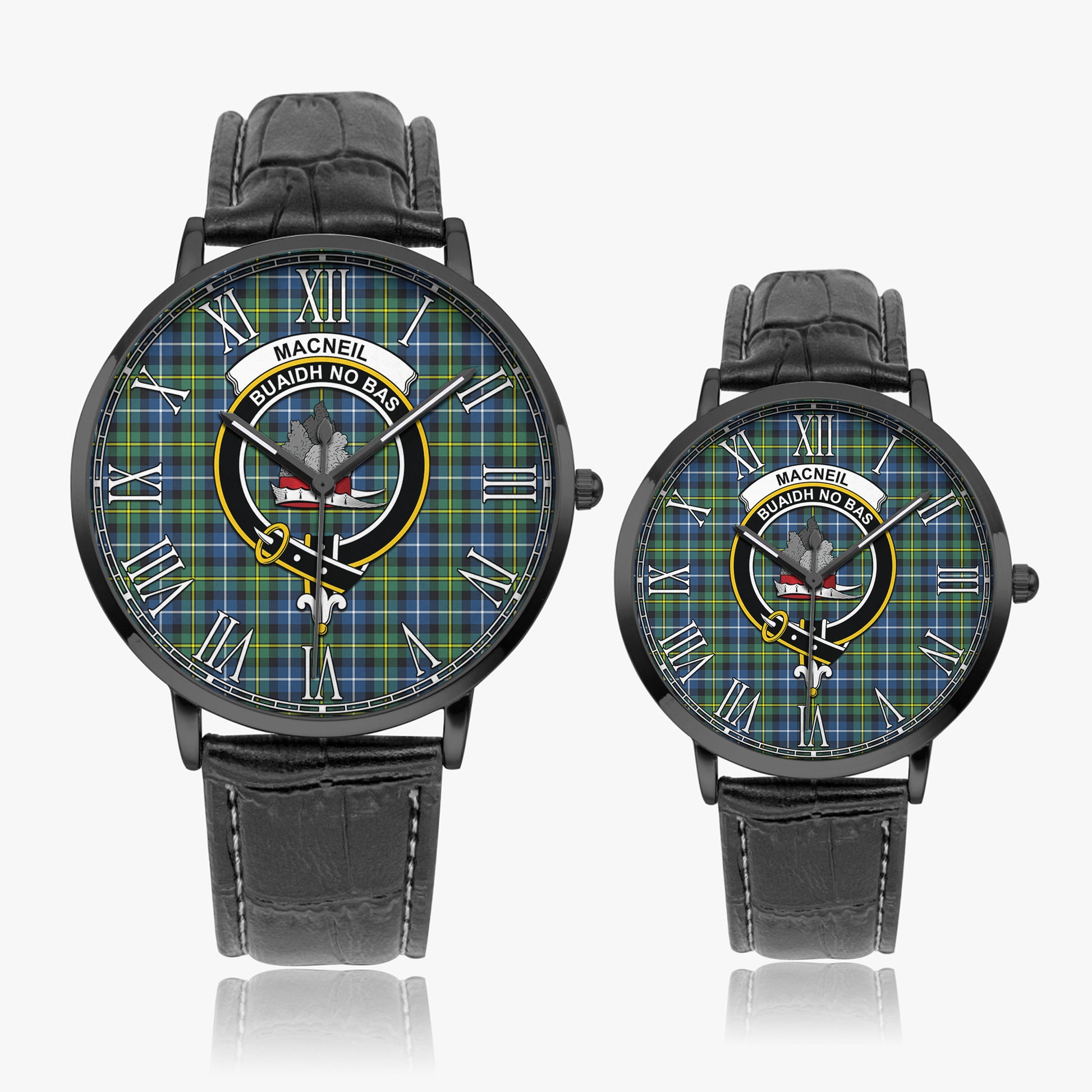 MacNeil of Barra Ancient Tartan Family Crest Leather Strap Quartz Watch - Tartanvibesclothing