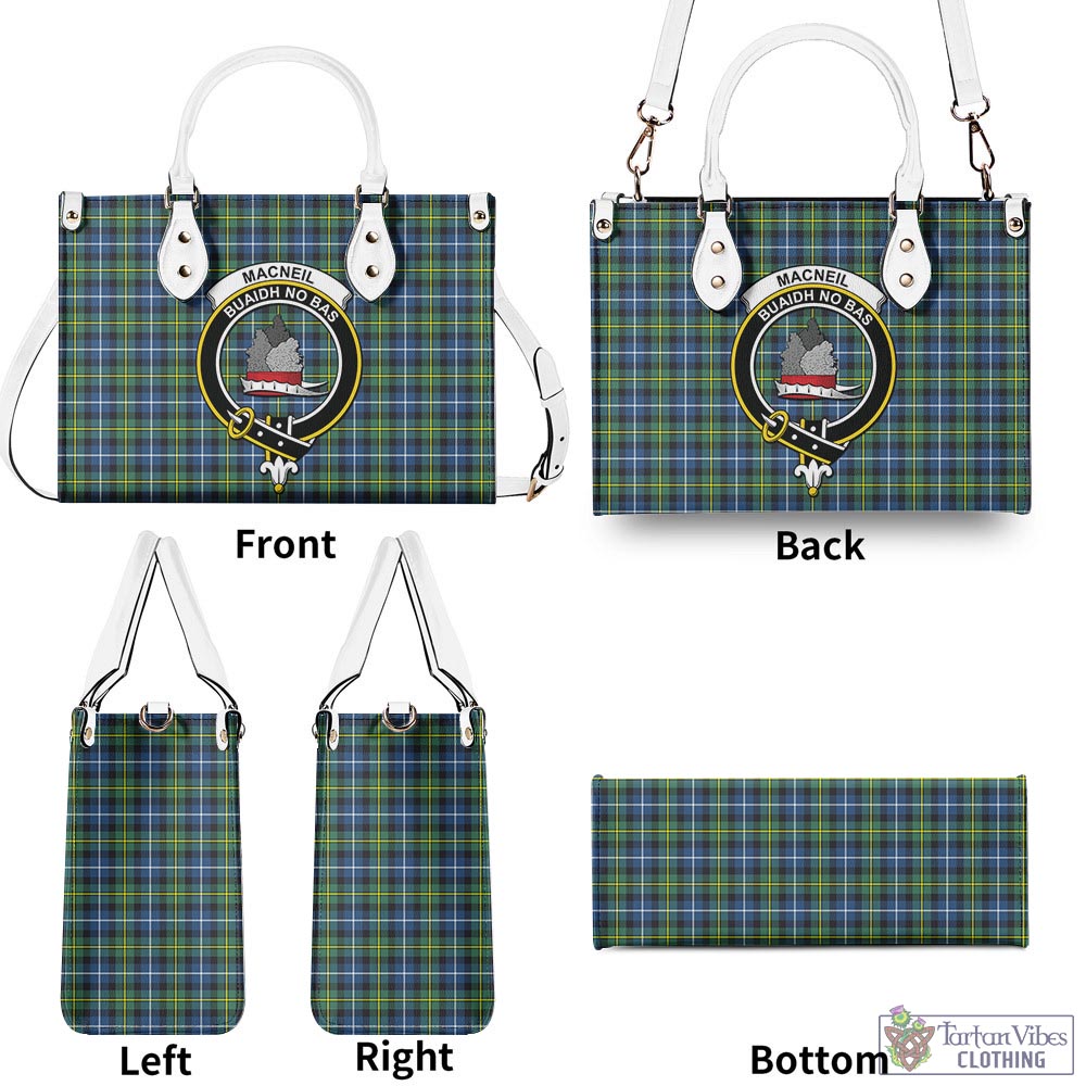 Tartan Vibes Clothing MacNeil of Barra Ancient Tartan Luxury Leather Handbags with Family Crest