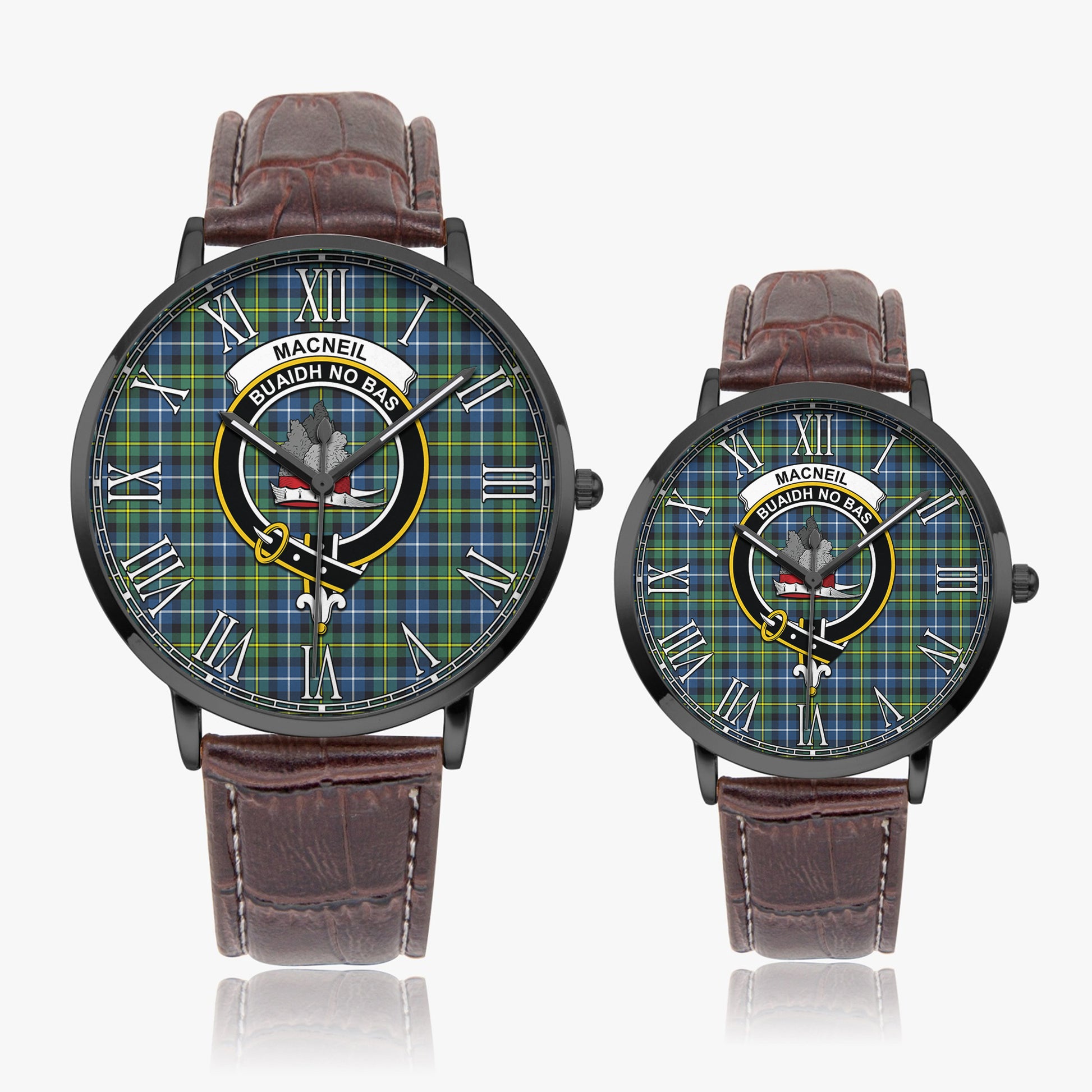 MacNeil of Barra Ancient Tartan Family Crest Leather Strap Quartz Watch - Tartanvibesclothing